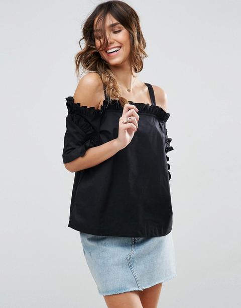 Top De Algodón Con Hombros Descubiertos Y Detalle De Volante De Asos