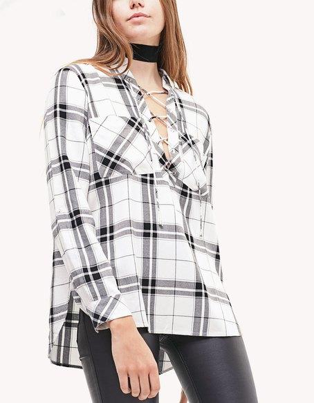 Camicia Quadri Lace Up Nero
