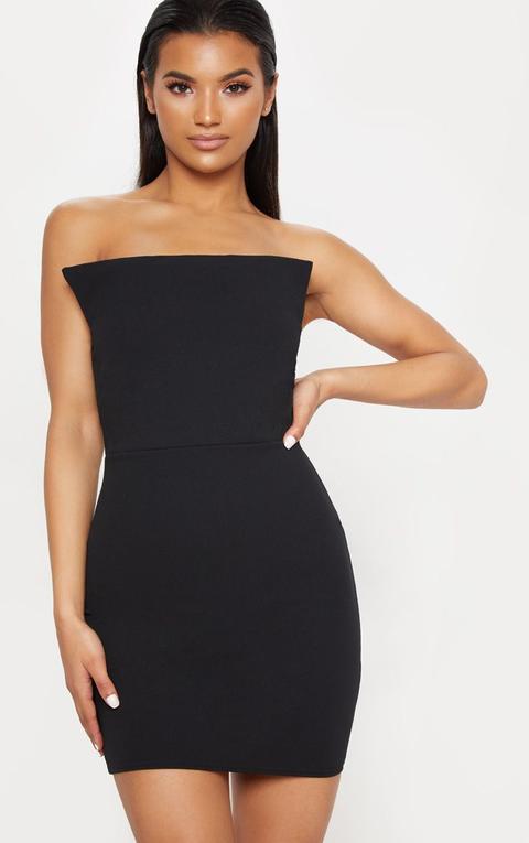 Black Square Neckline Bandeau Bodycon Dress