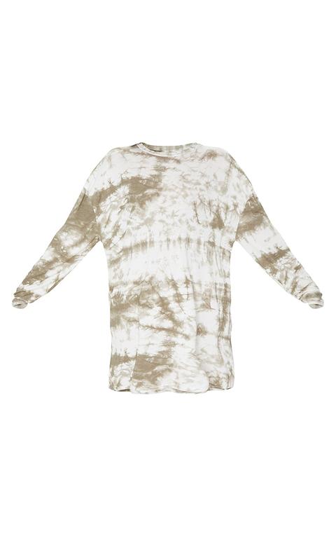 Khaki Tie Dye Long Sleeve T Shirt Dress