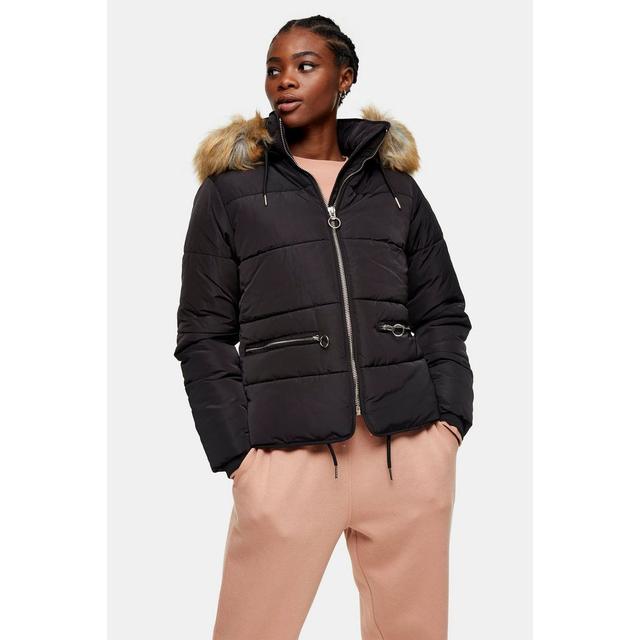 Topshop puffer coat with fur outlet hood