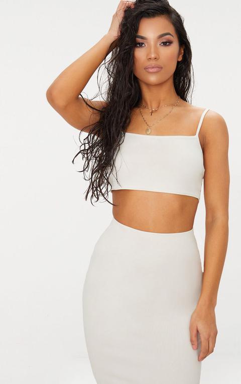 Cream Cotton Stretch Strappy Crop Top