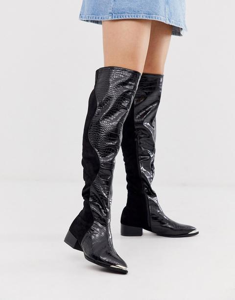 Botas Planas Por Encima De La Rodilla De Efecto Serpiente En Negro De Lost Ink