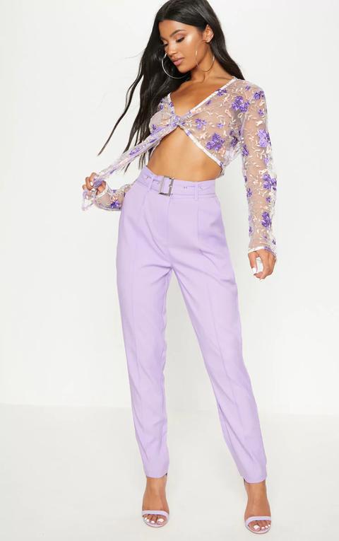 Lilac Belted Tailored Trousers, Purple