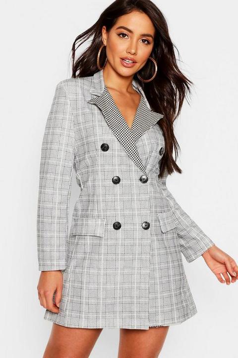 Contrast Dogtooth Blazer Dress