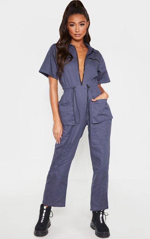 Charcoal Blue Oversized Denim Boilersuit