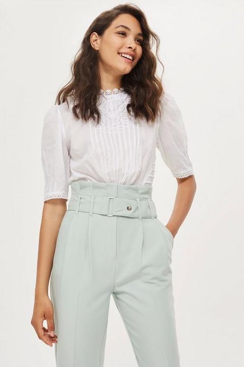 Womens Paperbag Tapered Trousers - Pistachio, Pistachio