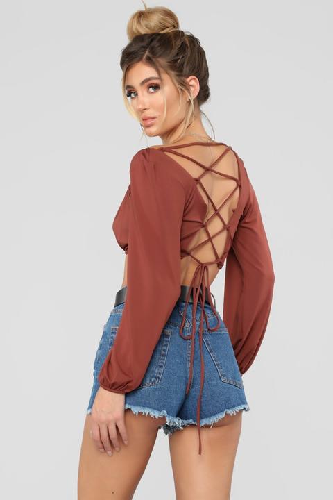 Augustina Long Sleeve Top - Red Brown