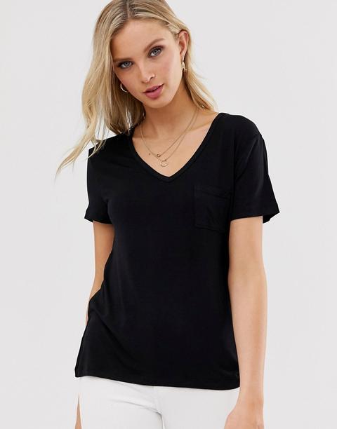 Warehouse - T-shirt Nera Con Scollo A V - Nero