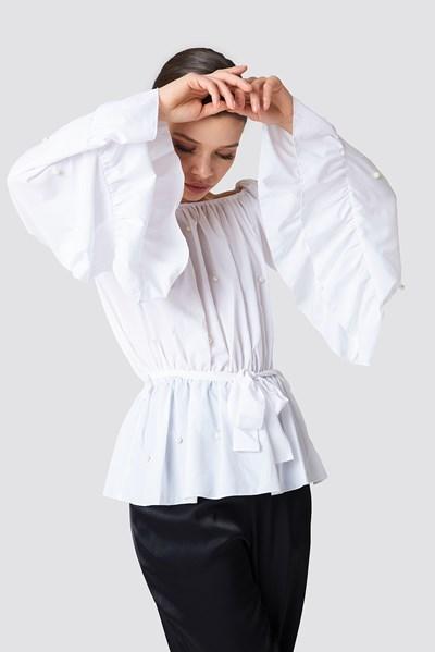 white ruffle blouse boohoo