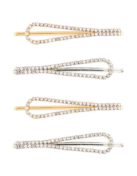 4x Shaped Diamante & Pearl Hair Slides