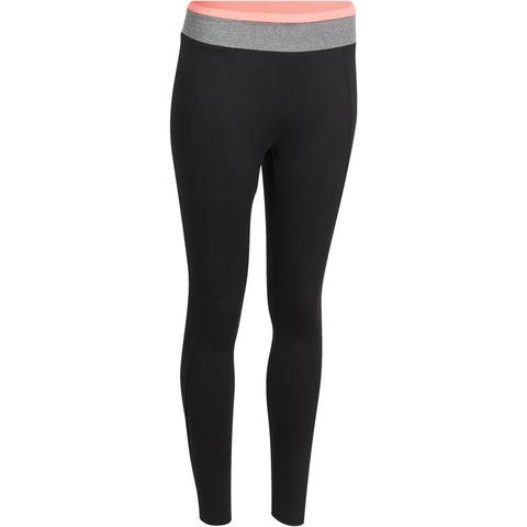 Leggings Fitness Cardio Mujer Negro Cintura A Contraste Energy Domyos