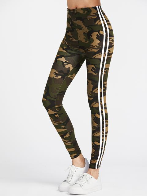 Leggings Mimetici Con Righe Laterali