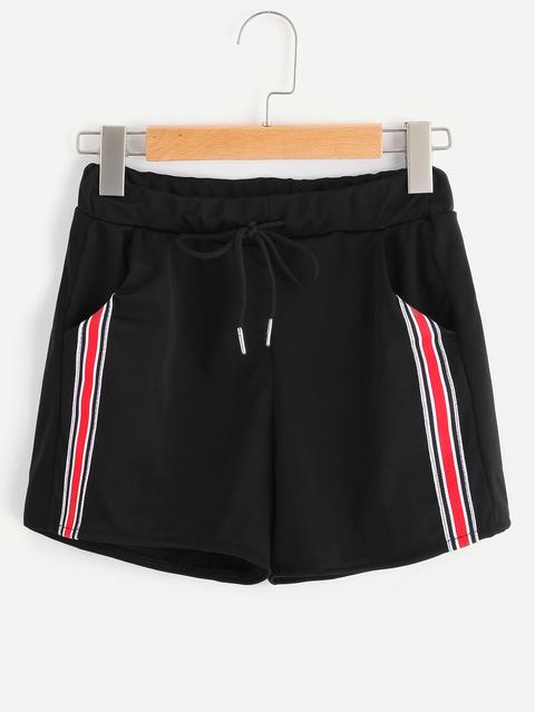 Drawstring Waist Panel Stripe Side Shorts