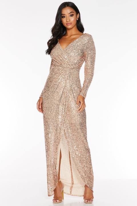 Quiz Champagne Sequin Embellished Maxi 