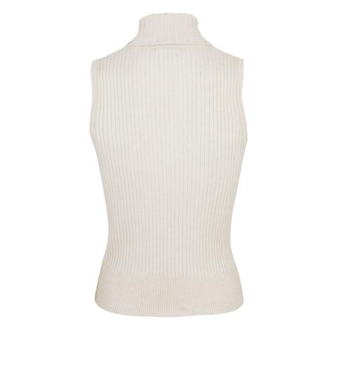 Off White Ribbed Knit Sleeveless High Neck Top New Look