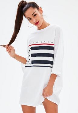 Weiß T-shirtkleid Mit Usa Flagge