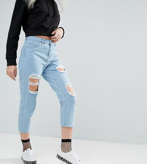 Noisy May Petite - Liv - Jeans Dritti Molto Strappati - Blu