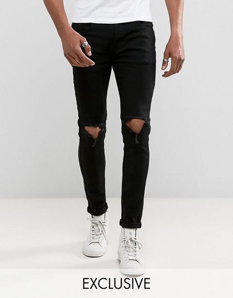 Liquor N Poker - Jeans Skinny Con Ginocchia Strappate Nero Pulito - Nero