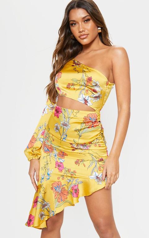 yellow print midi dress