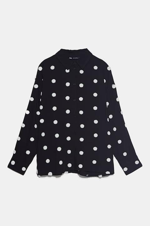 Camicia A Pois Con Ricami