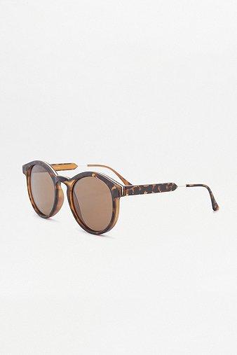 Matte Tortoise Metal Inlay Round Sunglasses - Mens One Size