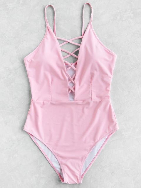 Criss Cross Deep V Neck Swimsuit