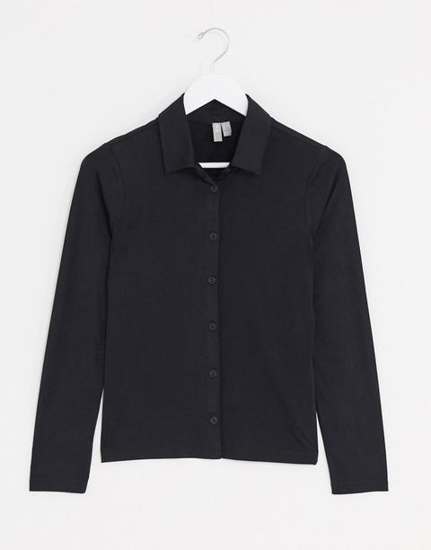 Asos Design Slinky Fitted Shirt In Black