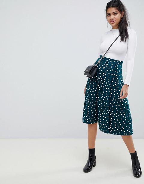 Falda Midi Con Plisados Y Estampado De Lunares De Asos Design