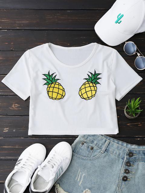 Pineapple Embroidered Cropped Top