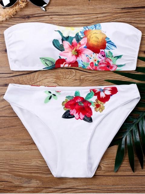 Conjunto De Bikini Tubo Bandeau Floral White