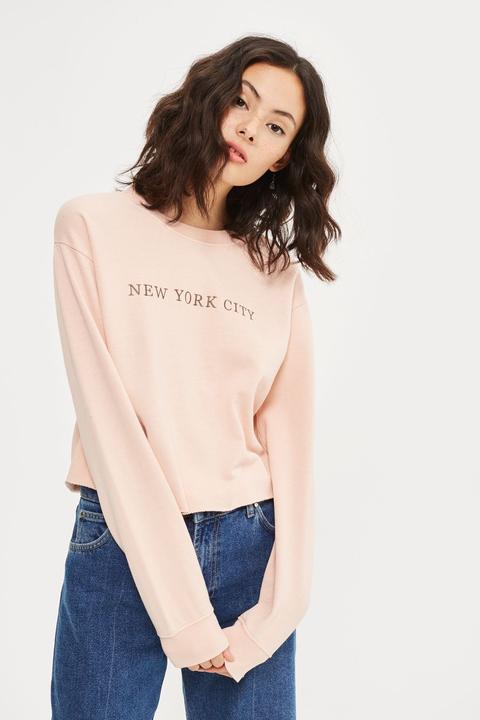 Womens 'new York City' Slogan Embroidered Sweatshirt - Pink, Pink