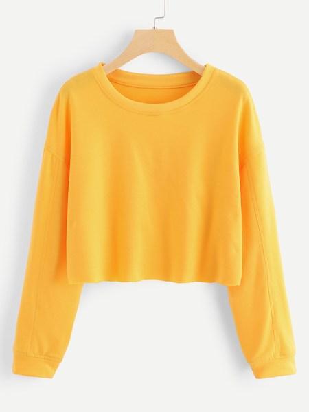 Casuale A Tinta Unita Pullover Giallo Felpe