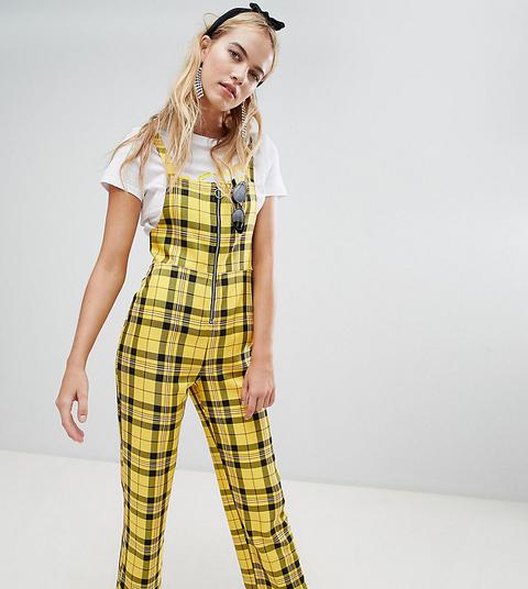 Reclaimed Vintage Inspired Zip Through Jumpsuit In Yellow Check