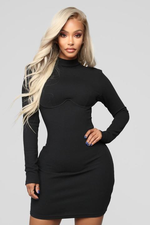 Single Mingle Mock Neck Dress - Black