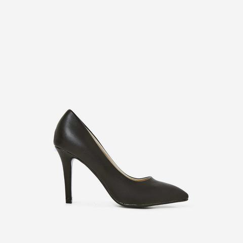 Violet Court Heel In Black Faux Leather, Black