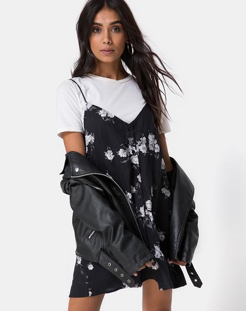 Sanna Slip Dress In Mono Flower Black