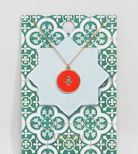 Orelia - Collana Placcata Oro Con Ciondolo Smaltato A Mano Di Fatima - Rosso