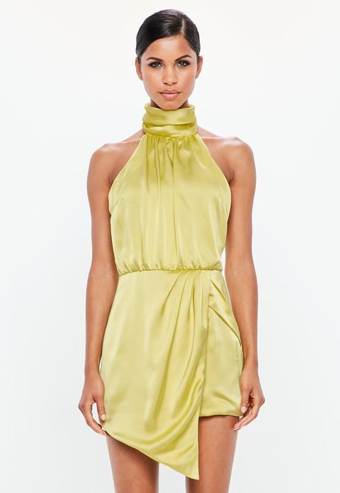 Lime Green Wrap Satin Playsuit, Lime