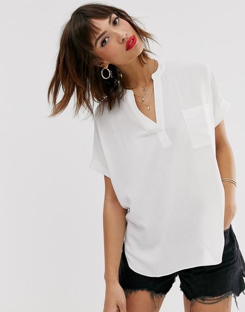 Warehouse - Blusa Con Tasca Bianca - Crema