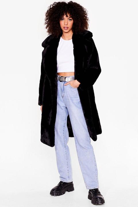 Womens Faux Fur Longline Open Front Coat