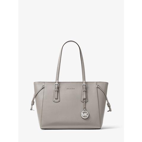 Mkbolso Tote Voyager Mediano De Piel De Grano Cruzado - Gris Perla(gris) - Michael Kors