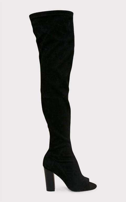 Beccy Black Faux Suede Over The Knee Boots