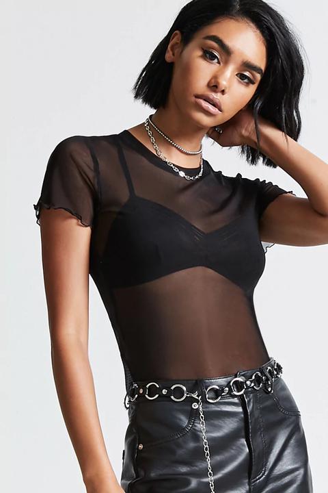 Lettuce-edge Sheer Mesh Top