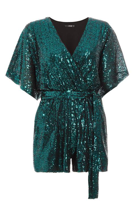 quiz green sequin playsuit