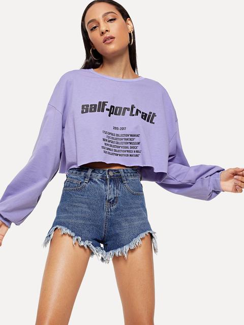Sudadera Corta Con Texto Impreso