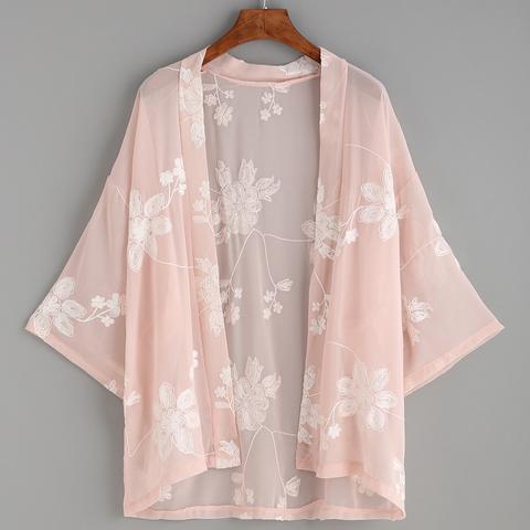 Kimono Ricamato Fiore - Rosa