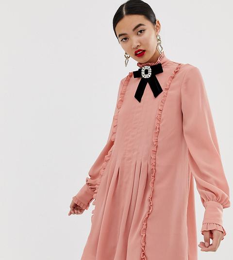 Vestido Con Vuelo Y Detalle De Volantes En Rosa De River Island