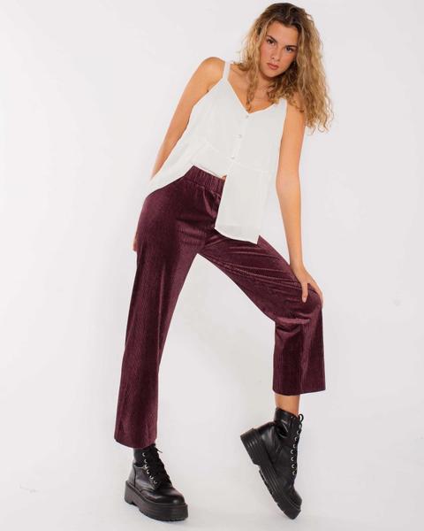 Pantalon Tobillero Terciopelo Plisado Con Brillo Morado From Renatta Go On 21 Buttons