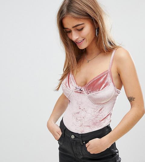 Asos Design Petite - Body A Canotta In Velluto Con Dettaglio Sulle Coppe - Rosa